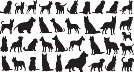 Collection of Dog Silhouettes Diverse Breeds in Black and White