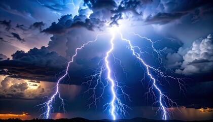 Spectacular Lightning Strikes Illuminate Stormy Night Sky with Brilliant Blue Energy