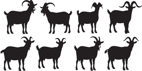 Fototapeta premium Silhouette Collection Eight Majestic Goats in Various Poses