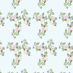 Floral pattern of small flowers and leaves for fabric