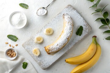 Baked banana dessert sweet treat powdered sugar