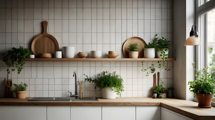 Scandinavian Kitchen Wall with Plants – Modern Minimal Style