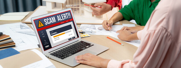 Cyber security software show alert of cyber attack for protection brisk. Danger from virus,...