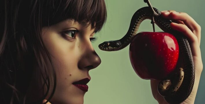 The original sin . Desire Woman and Snake.  Blend of biblical symbolism and sensual fashion. 