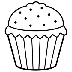 Simple Black and White Cupcake Outline with Sprinkles for Coloring Pages