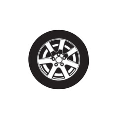 Obraz premium Black and white vector illustration of a car tire with a rim