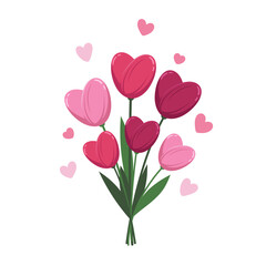 Bouquet of heart-shaped flowers, love illustration
