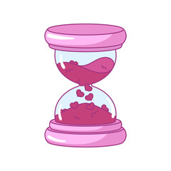 Houglass with hearts, cute kawaii cartoon style love illustration