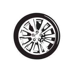 Fototapeta premium Sleek Black and White Car Wheel Design with Modern Spoke Pattern minimalist