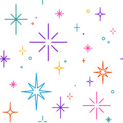 Cute simple line sparkles and stars pattern, backgroud. Minimalistic illustration.
