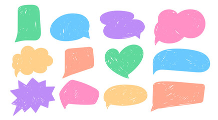 Doodle and scribble speech bubbles of various shapes, hand-drawn illustrations