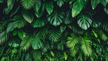 Lush Green Tropical Rainforest Vegetation With Large Leaves and Ferns
