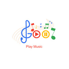 Musical note and red playpause button, for music app and website vector illustration