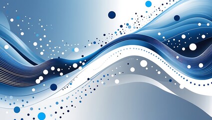 Abstract blue waves and circles flowing across a clean white background