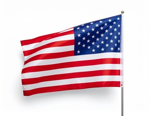 Obraz premium American Flag Waving on Pole Against a Pure White Background