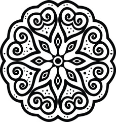ornamental geometric mandala with floral symmetry in black and teal for decorative use

