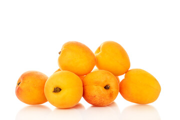 Sweet organic apricots isolated on white background, close-up.