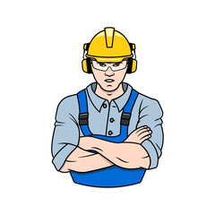 Worker hands crossed outlined