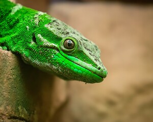 Fototapeta premium Close-up of vibrant green lizard