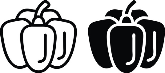 Stylized Bell Pepper Icon – Black and White Minimalist Vector Food Illustration