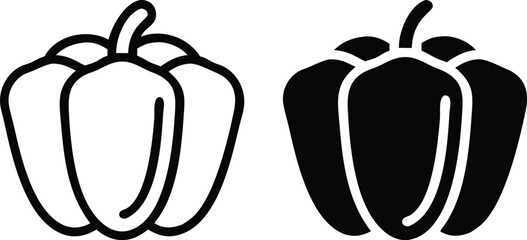 Stylized Bell Pepper Icon – Black and White Minimalist Vector Food Illustration