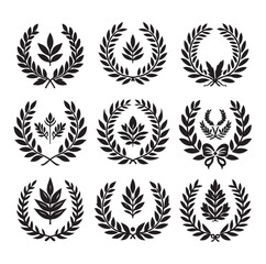 set laurel sign wreaths wings and banners for logo design set vector