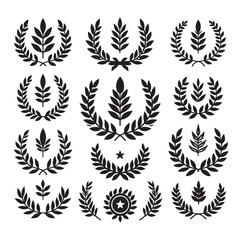 set laurel sign wreaths wings and banners for logo design set vector