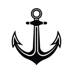 Anchor Silhouette Icon &ndash; Nautical Maritime Symbol in Black and White Vector