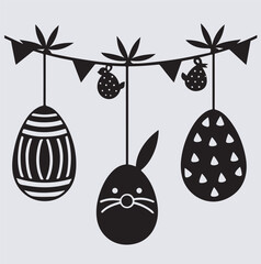 Easter decoration silhouette vector art illustration, Easter eggs and bunny