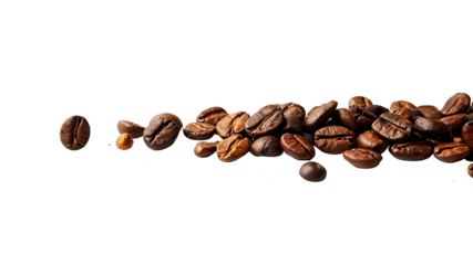 Close-up of Coffee Beans. The image showcases a close-up view of a collection of roasted coffee beans. The beans vary in shape and size, but all have a rich, dark brown color. 