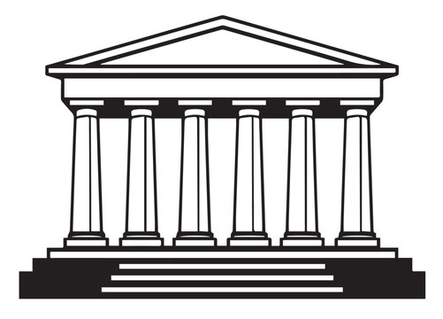 A stylized illustration of a classical Greek temple. Columns support the triangular pediment of the structure, an icon for building and architecture.