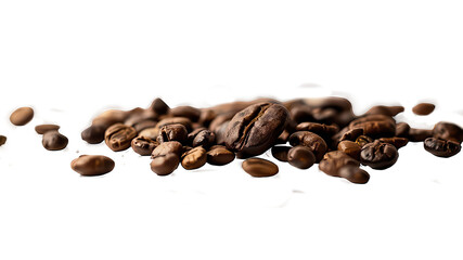 Obraz premium Close-up of Coffee Beans. The image showcases a close-up view of a collection of roasted coffee beans. The beans vary in shape and size, but all have a rich, dark brown color. 