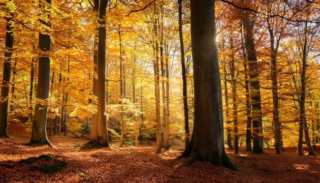 beech forest in autumn with its pretty golden colors