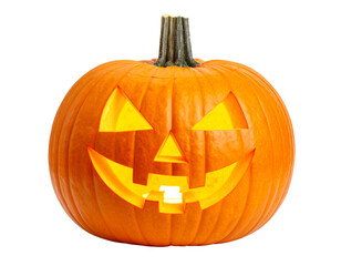 Halloween pumpkin with face, isolated transparent background.
