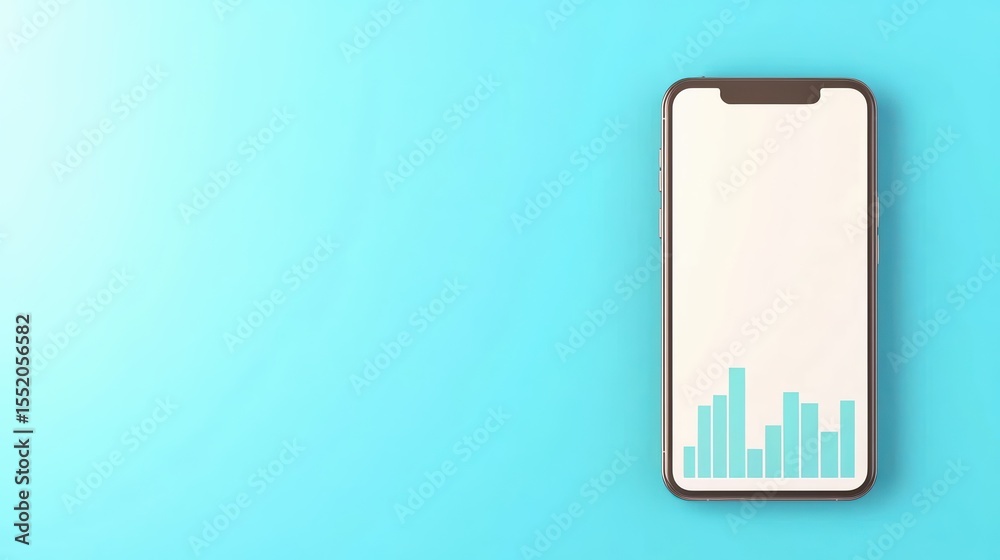 Poster modern smartphone displaying minimalistic graph on a soft blue background for business and technolog