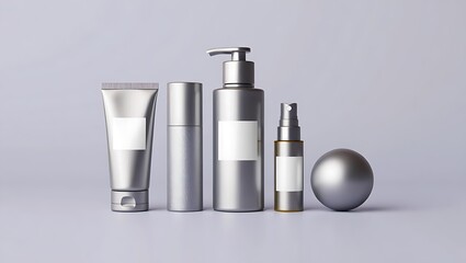 Elegant Silver Cosmetic Packaging Mockup  Premium Beauty Product Design