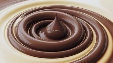 Smooth espresso coffee swirl with cream creating elegant spiral pattern for coffee shop marketing and beverage advertising campaigns