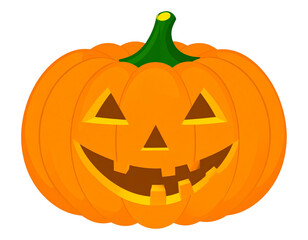 Halloween pumpkin with face, isolated transparent background.