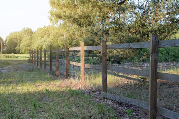 Fototapeta premium A wooden fence with a wire on top