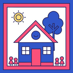 Child drawing of a house with crayons