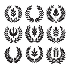 set laurel sign wreaths wings and banners for logo design set vector