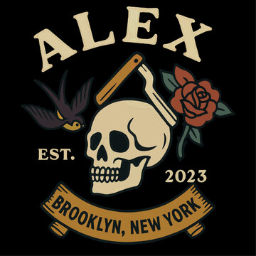 Alex's Ink &ndash; Brooklyn Heritage Tattoo | Skull & Bone Tshirt design