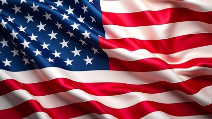 Close-up view of the American flag, with vibrant colors and flowing fabric.