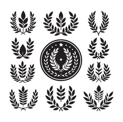 set laurel sign wreaths wings and banners for logo design set vector