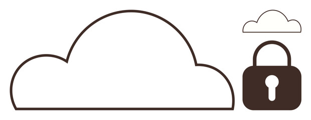 Cloud graphic and padlock emphasize secure data storage, privacy, and cybersecurity. Ideal for technology, online safety, digital protection, IT concepts, cloud services, network security simple