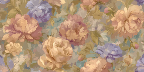 Painterly Floral Garden Seamless Pattern Classic Botanical Vector Design for Home and Fashion