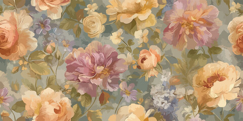 Vintage Garden Floral Seamless Pattern Oil Painted Vector Design for Fabrics and Walls