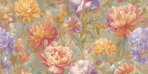 Painterly Floral Garden Seamless Pattern Classic Botanical Vector Design for Home and Fashion