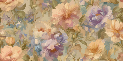Painterly Floral Garden Seamless Pattern Classic Botanical Vector Design for Home and Fashion