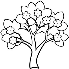 Elegant Cherry Tree Outline Vector